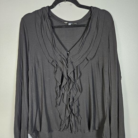 Matty M Long Sleeve Shirt Ruffle Front Button Up Black Semi Sheer Size Large - Picture 3 of 8